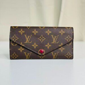 Louis Vuitton Monogram Canvas Wallet with Red Button Closure